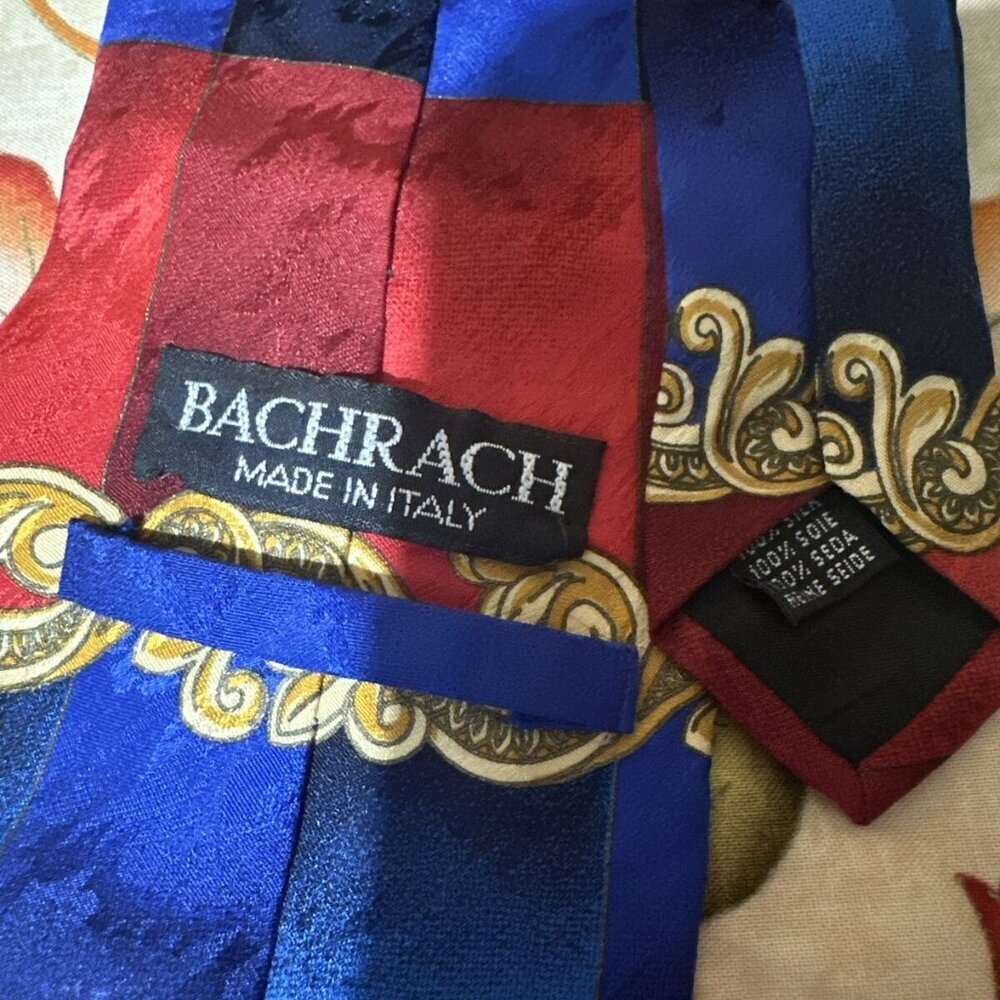 BACHRACH Men's Multicolor tie 100% Silk Made in Italy - Picture 3 of 4